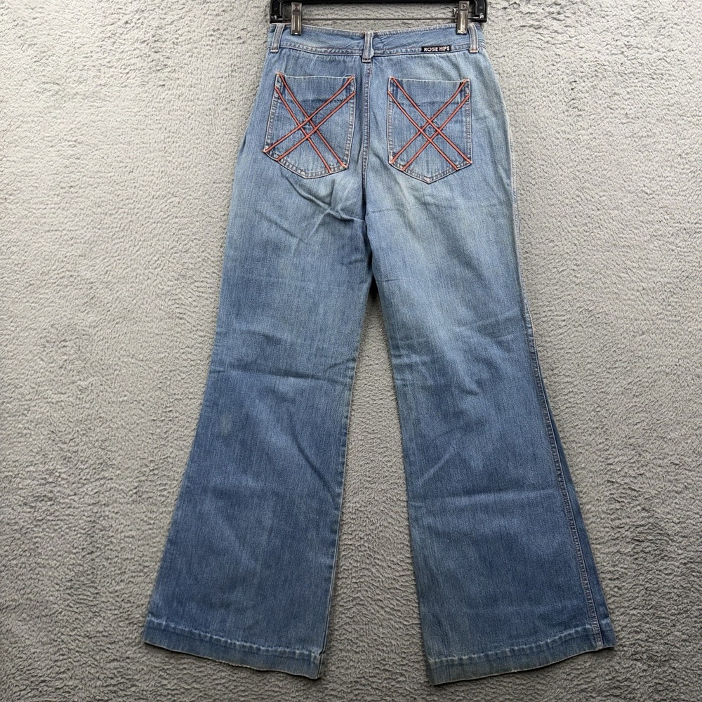 Vintage Rose Hips Bell Bottoms Hippie Woodstock Wide Leg Boho Denim 26x32